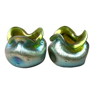 Early 20th Century Pair of Art Nouveau Loetz Wellenoptiisch Art Glass Vases For Sale