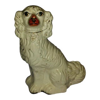 Large Antique 19th Century English Victorian Staffordshire Pearlware Pottery King Charles Spaniel Dog For Sale