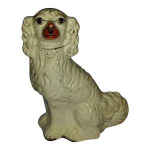 Large Antique 19th Century English Victorian Staffordshire Pearlware Pottery King Charles Spaniel Dog