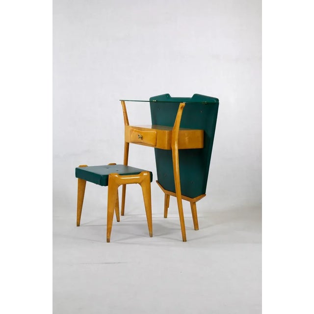 Mid-Century Green Console Table with Stool, Set of 2 For Sale - Image 4 of 8