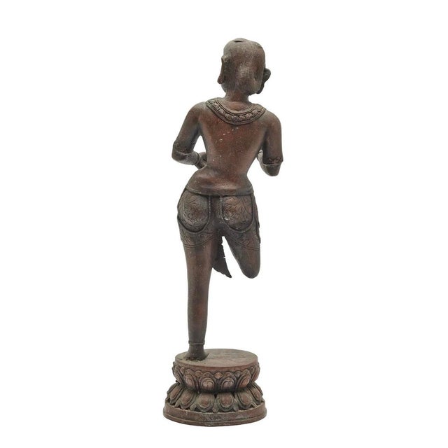 Indian Mid Century Indian Bronze Statue Dancing Girl Metal Antique For Sale - Image 3 of 4