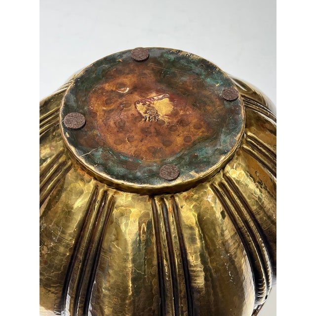 Large English Hand-Hammered Brass Repoussé Round Planter/Jardinière For Sale In San Francisco - Image 6 of 8
