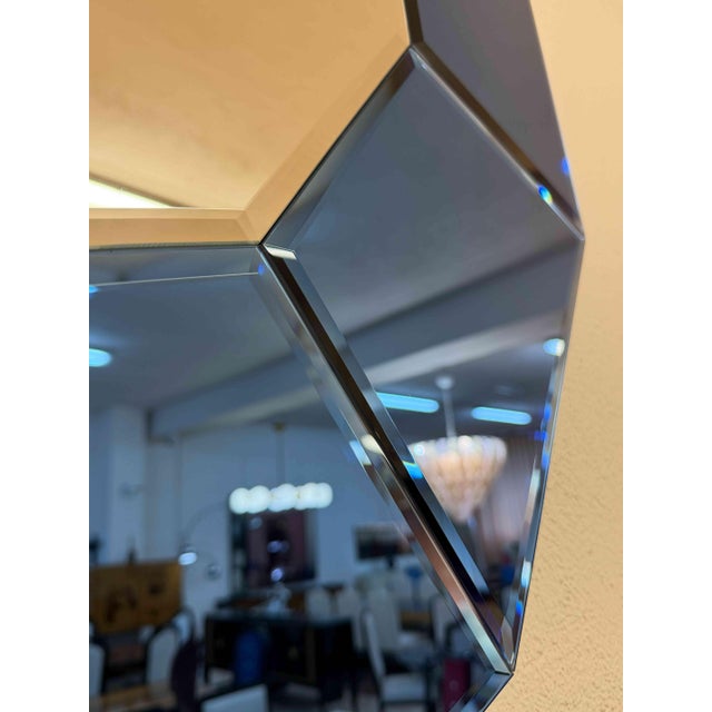 Glass Italian Blue Mirrored Glass Decagonal Mirrors, 2000s, Set of 2 For Sale - Image 7 of 11