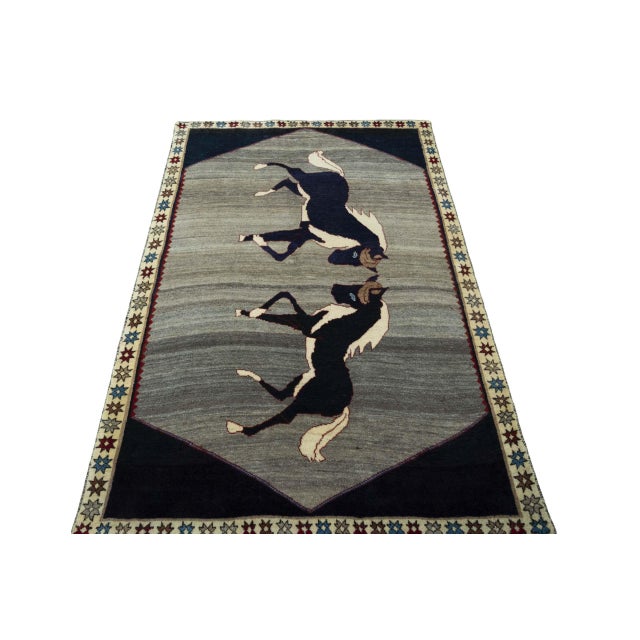 Gabbeh Nomad Horse Design Rug For Sale - Image 4 of 11