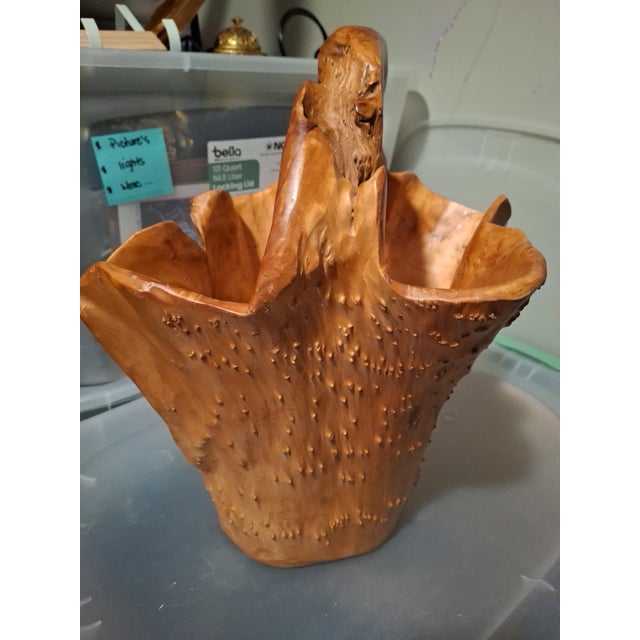 Vintage Handcarved Large Burl Wood Basket For Sale - Image 9 of 12