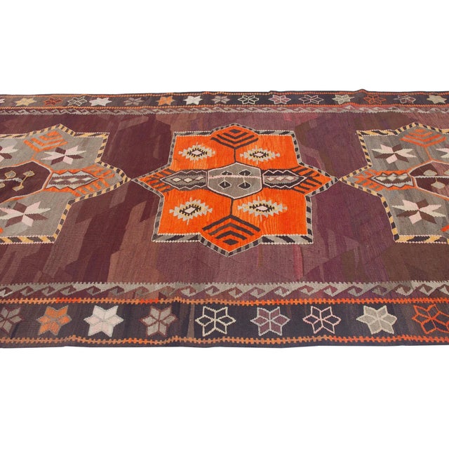 Boho Chic Large Vintage Turkish Kars Kilim Rug For Sale - Image 3 of 6