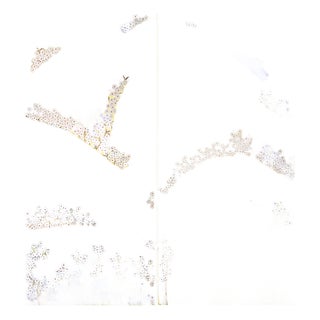 Oriental Gold Foil Landscape Wall Panels, Hand‑painted Mountain Sakura Mural For Sale