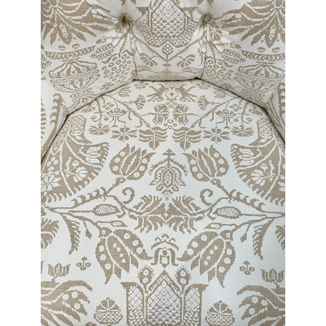 Ivory Baker Furniture Thomas Pheasant Upholstered Side Chairs – Newly Reupholstered in Screen-Printed Linen With Rubelli Back (Pair) For Sale - Image 8 of 11
