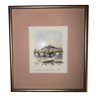 Robert Yan Original Watercolor "Ile De La Cite, Paris" 1990 - Signed For Sale
