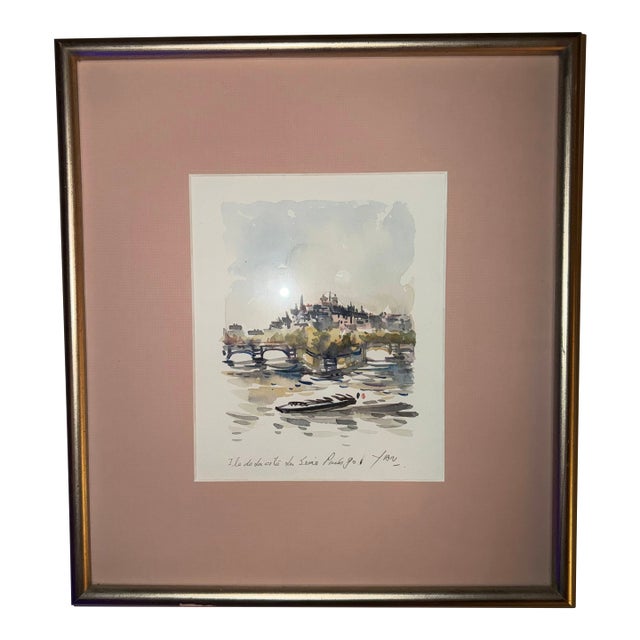 Robert Yan Original Watercolor "Ile De La Cite, Paris" 1990 - Signed For Sale