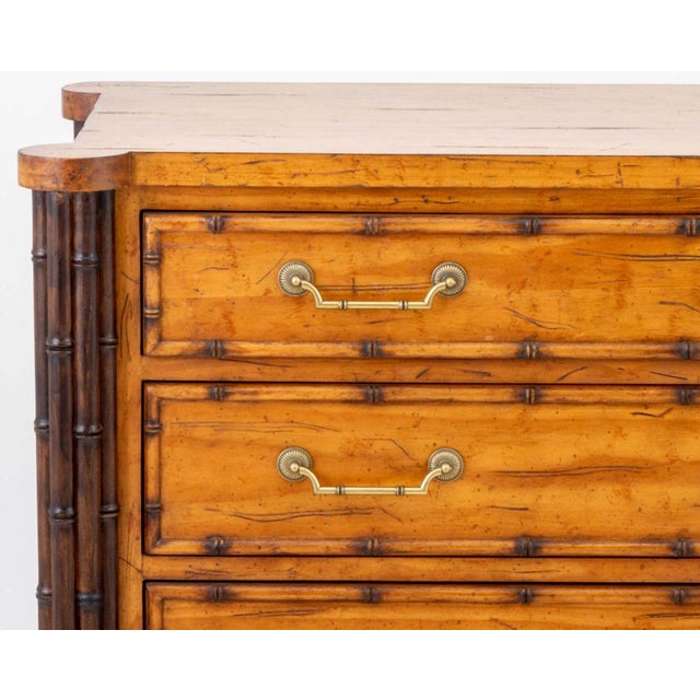 Aesthetic Movement Style Faux Bamboo Chest of Drawers, four drawers with brass pulls upon paw feet, "PTMC / Made in the...