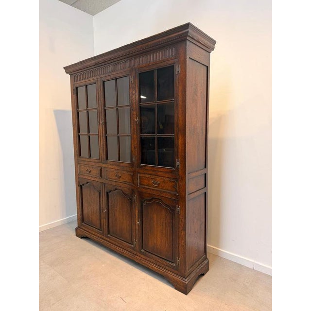 Metal Antique Oak Display Cabinet For Sale - Image 7 of 11