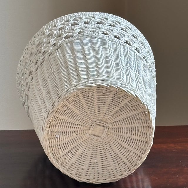 Wood Mid-20th Century White Wicker Wastepaper Basket For Sale - Image 7 of 13