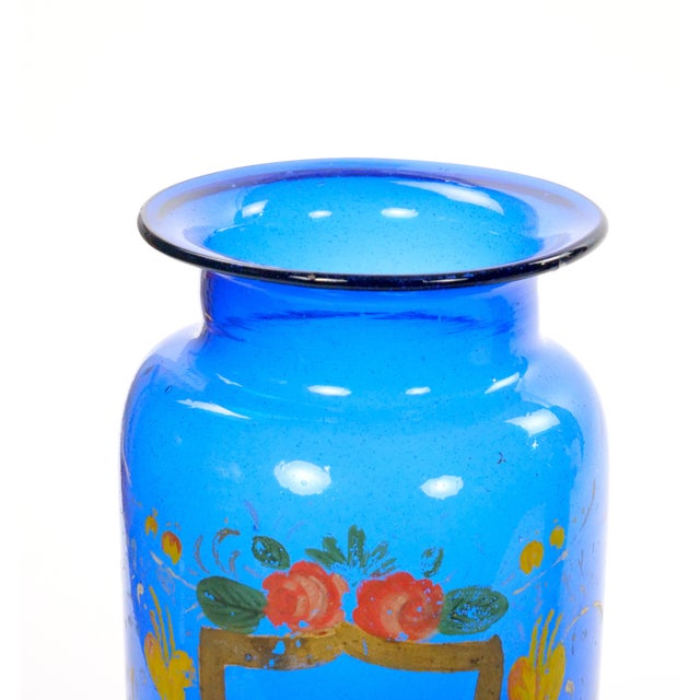 Mid-20th Century Italian Gilt and Hand-Painted Cobalt Blue Glass Apothecary Jars For Sale - Image 12 of 18