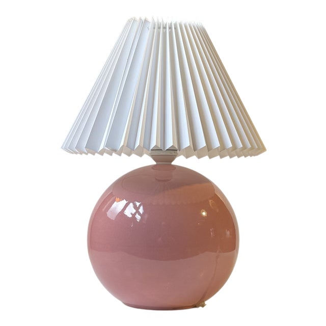 Vintage Danish Spherical Ceramic Table Lamp in Pink Glaze, 1980s For Sale