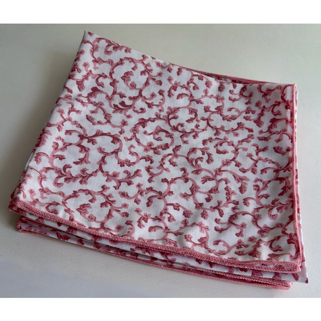 1980s Croscill White & Pink Scrollwork Dinner Napkins - Set of 7 For Sale - Image 14 of 17