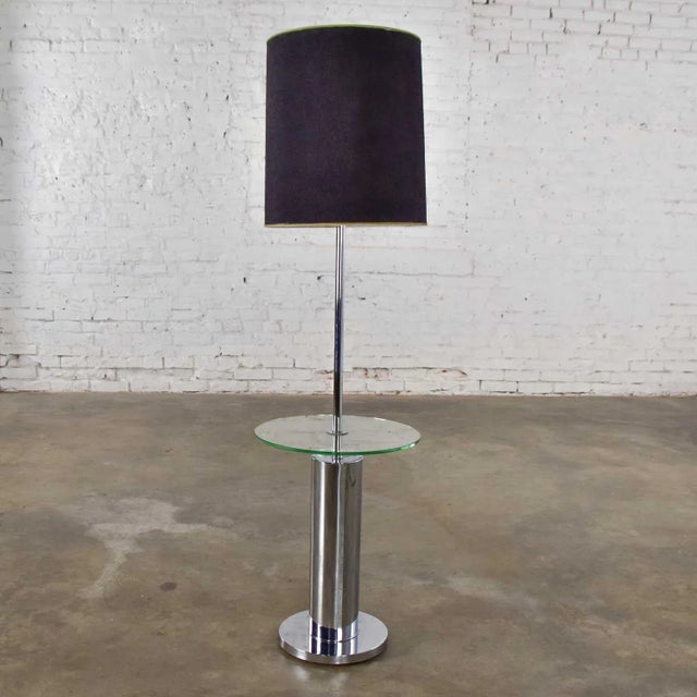 Mid 20th Century Mid-Century Modern Floor Lamp Chrome Cylinder With Attached Glass Side Table Style of George Kovacs For Sale - Image 13 of 13