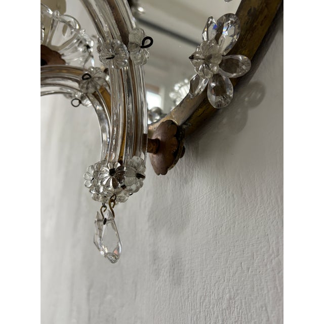 French Maison Bagues Style Crystal Flower Mirror Sconces Murano Glass Prisms Old For Sale - Image 9 of 13