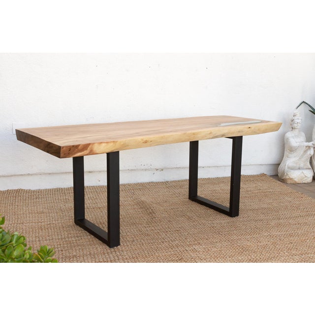 Tan Live Edge Thick Top Dining Table For Sale - Image 8 of 11