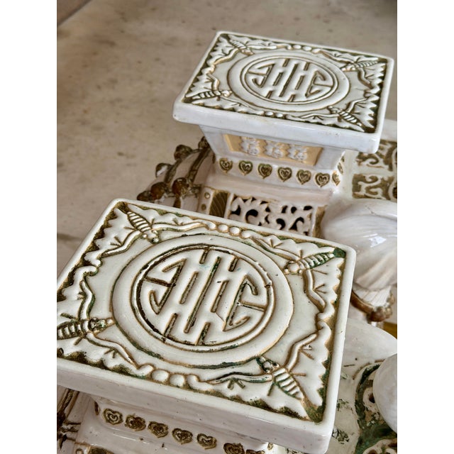 Vintage Chinoiserie Regency Glazed Terracotta Ceramic Elephant Garden Side Tables For Sale - Image 10 of 11