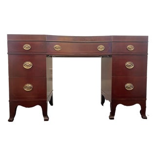 20th Century English Georgian Revival Mahogany Pedestal Desk For Sale