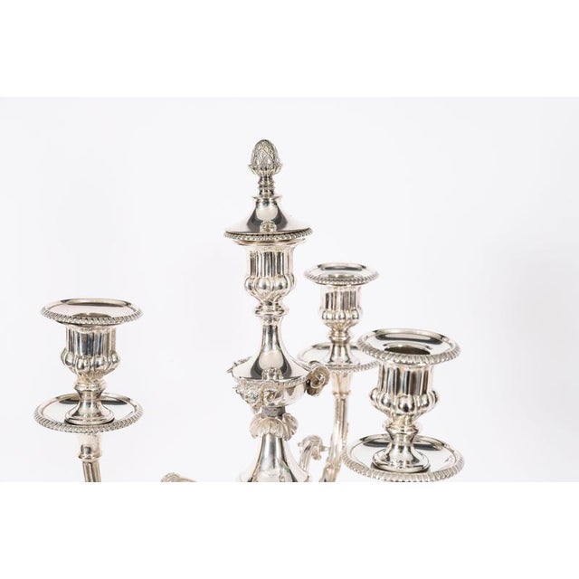Metal Antique Large Silver Plated Four Light Candelabra, Set of 2 For Sale - Image 7 of 18