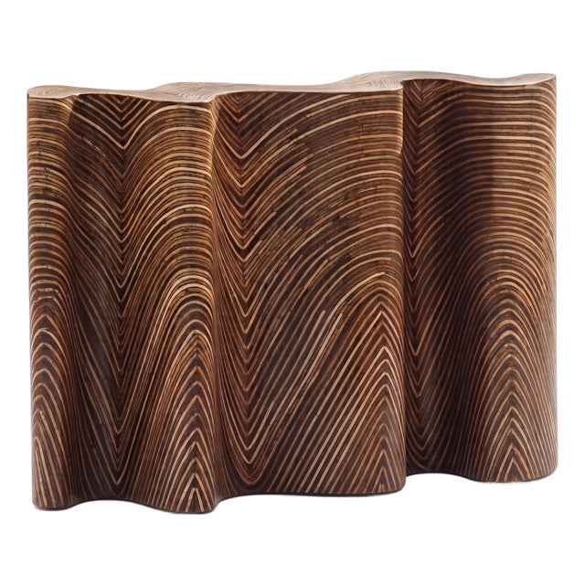 Rattan Coconut Twig Zigzag Console Table - Oggetti For Sale