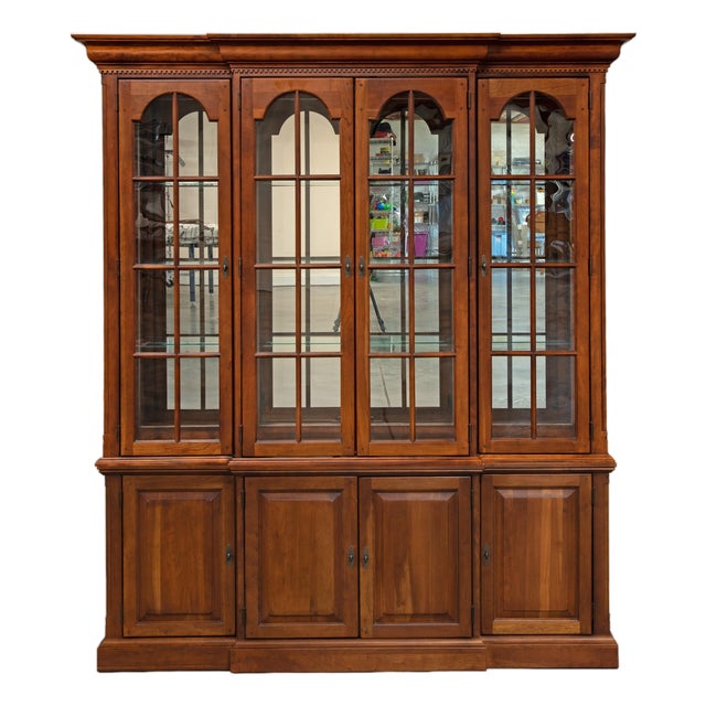 1990s Lexington Bob Timberlake Solid Cherry China Hutch & Base For Sale