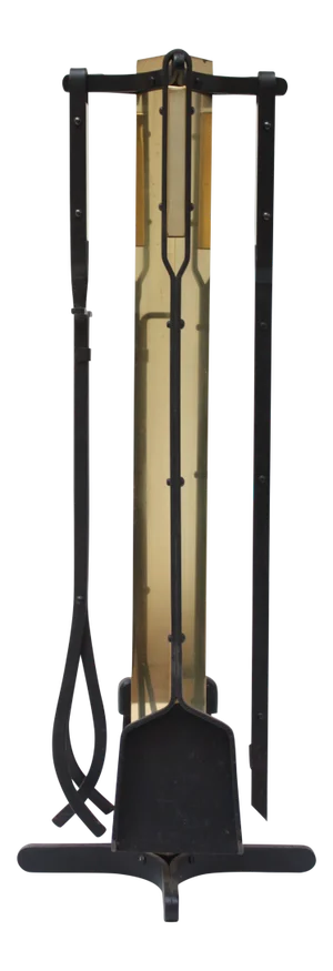 Mid-Century Modern Wrought Iron and Brass Firetools