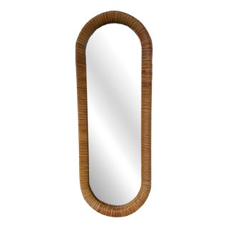 Oval Wicker Mirror, Italy, 1960s For Sale