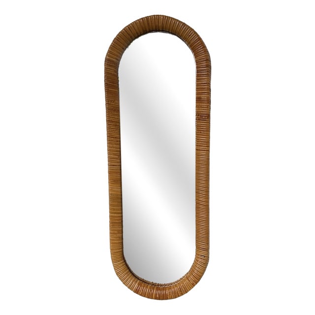 Oval Wicker Mirror, Italy, 1960s For Sale
