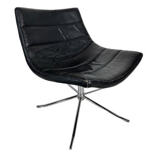 Vintage Swivel Leather Lounge Chair in Chrome and Genuine Leather, 1980s For Sale