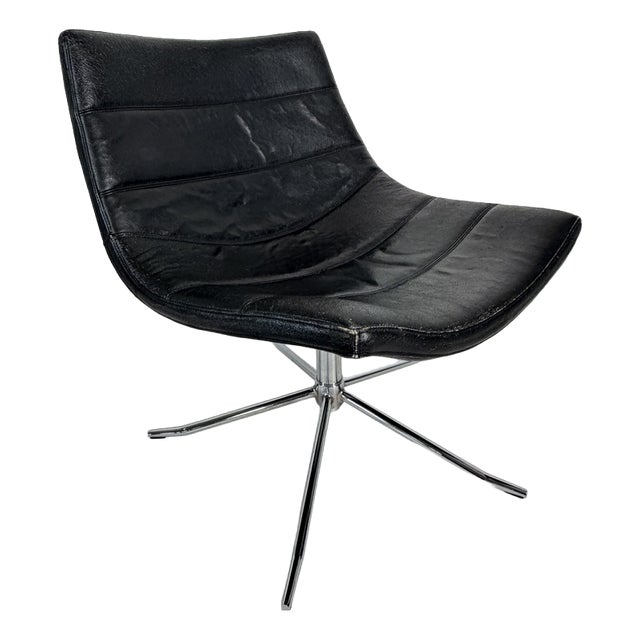 Vintage Swivel Leather Lounge Chair in Chrome and Genuine Leather, 1980s For Sale