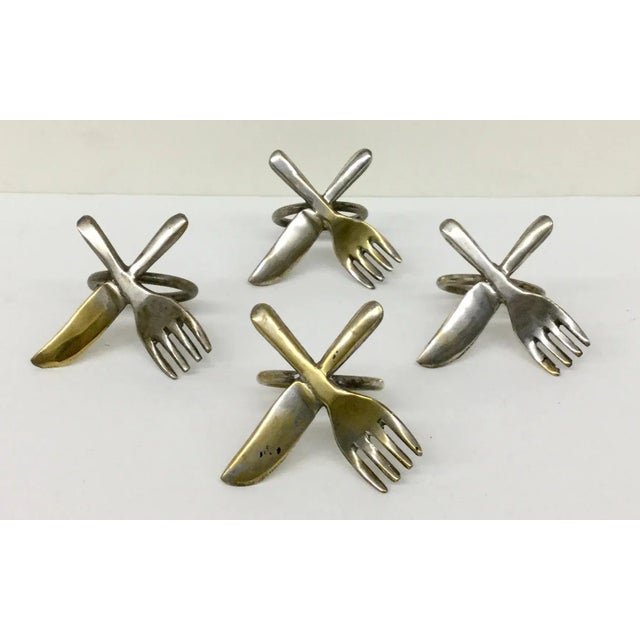 Contemporary Vintage Brass Plate Napkin Rings - Set of 4 For Sale - Image 3 of 6