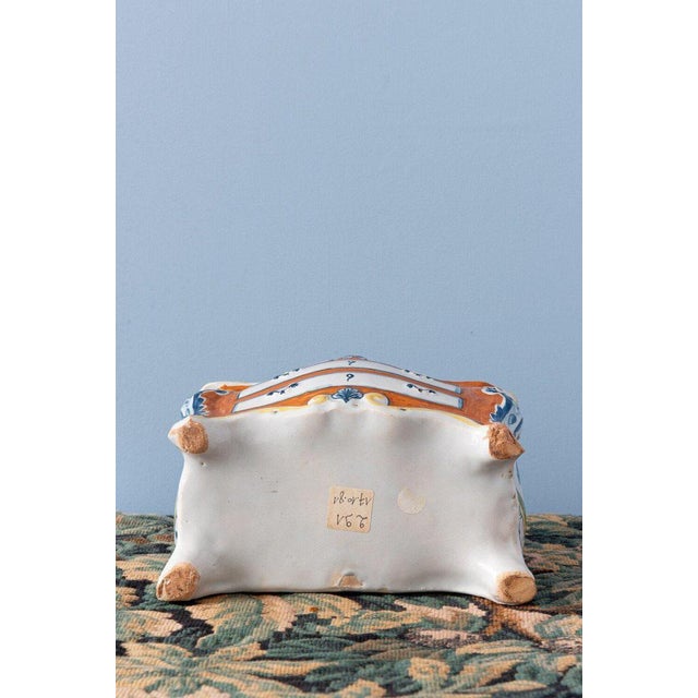 Orange and Blue Commode Bough Pot from Nevers Faience, 18th Century For Sale - Image 7 of 12