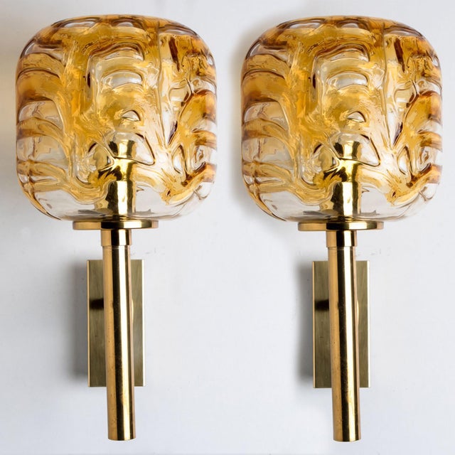 Pair of doria wall lights (in collaboration with murano) in the style of venini, manufactured, circa 1960. High-end thick...