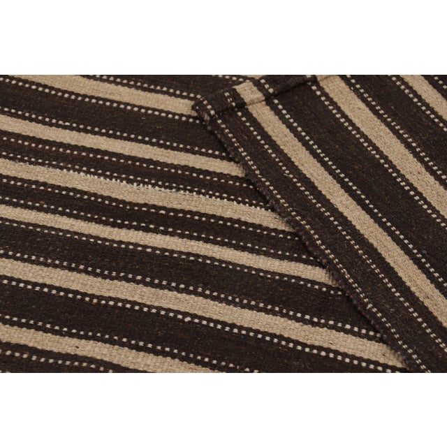 Beige Vintage Persian Striped Kilim in Brown and Beige Geometric Stripes - Rug & Kilim For Sale - Image 8 of 8