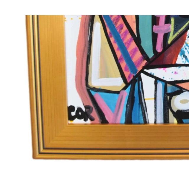 Contemporary Modern Cubism Portrait of Twins Oil Painting Including the Antiqued Gold Frame For Sale - Image 4 of 7