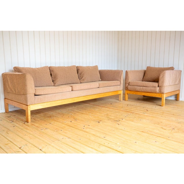 Mid-Century Modernist Sofa and Armchair in Blonde Maple and Upholstery attributed to Terence Conran, 1970s, Set of 2 For Sale - Image 15 of 18