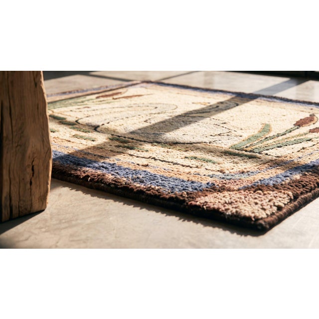 Unique White Ivory Color With Special Animalia Pattern Vintage Pictorial American Hooked Rug For Sale - Image 13 of 14