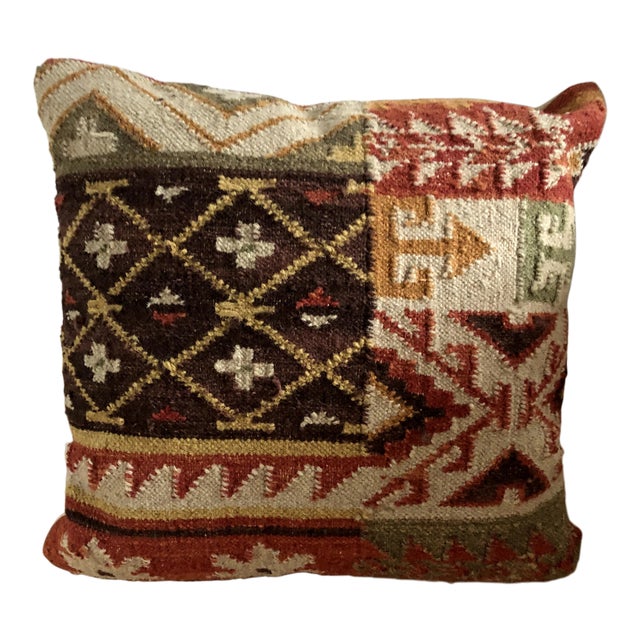 Rustic Kilim Indoor Throw Pillow 18" Square For Sale