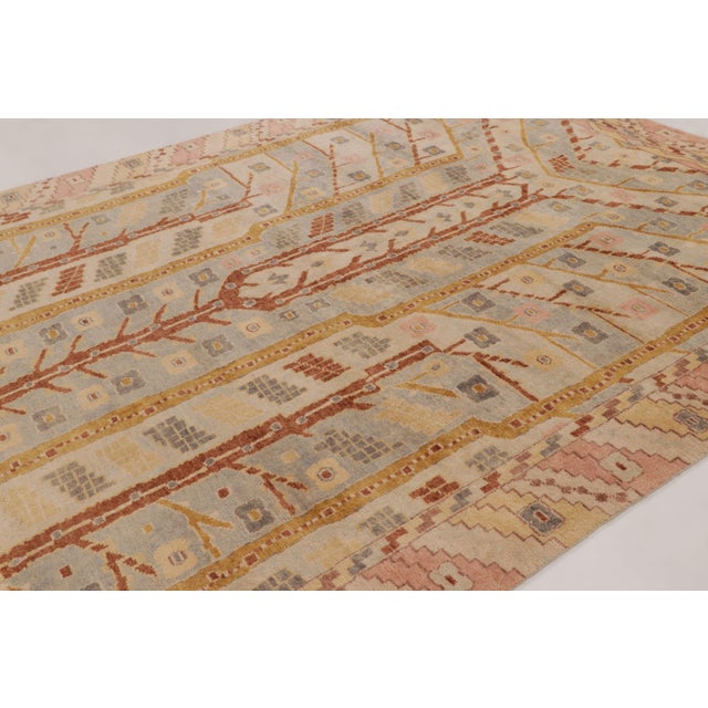 Mid-Century Modern Contemporary Scandinavian Style Floral Wool Rug in Beige by Rug & Kilim, India For Sale - Image 3 of 10