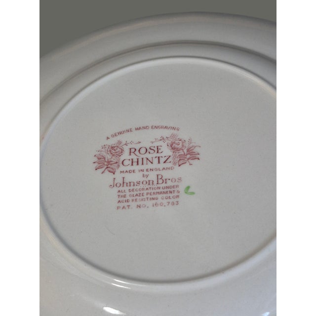Rose Vintage Set of 4 Early Rose Chintz Johnson Bros. Ironstone England Dinner Plates For Sale - Image 8 of 11