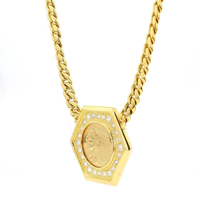 1909 Us Indian Head $5 Gold Coin Pendant Necklace, 14k Gold With Diamonds For Sale - Image 11 of 11