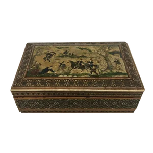 Persian Inlaid and Painted Figural Jewel Box