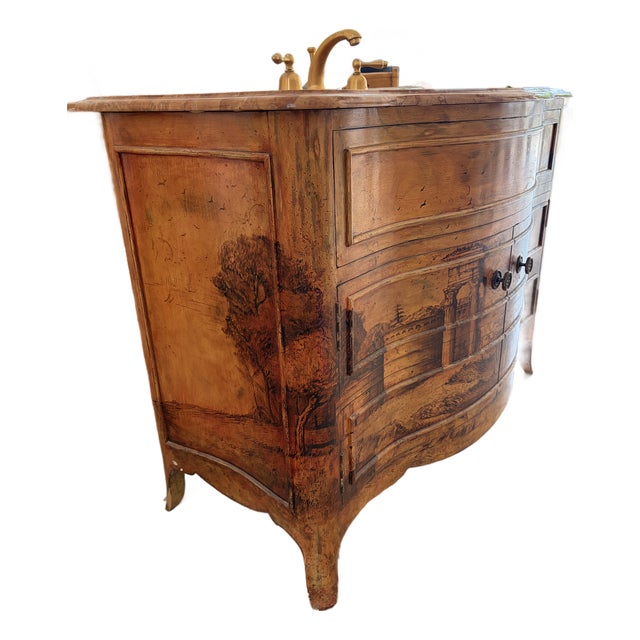 2001 Custom Evans & Brown Hand-Painted Bombé Vanity For Sale