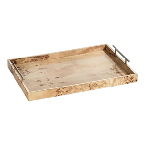 Burl Wood Design Rectangular Tray W/ Gold Handles