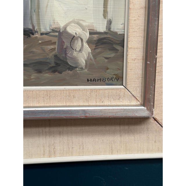 Axel Hamborn, Villagers in Courtyard, 1950s, Oil Painting on Panel, Framed For Sale - Image 12 of 18