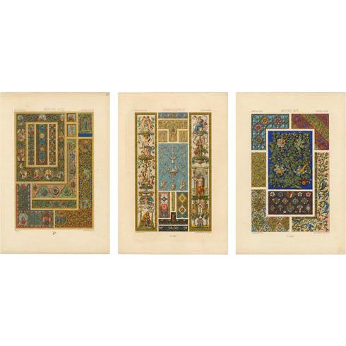 Albert Racinet, Three Medieval & Renaissance Ornament Plates, 1873, Paper For Sale
