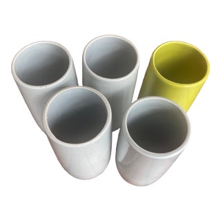 1950s Mid Century Modern Vernonware Metlox Heavenly Days Solid Gray & Green Tumbler Glasses - Set of 5 For Sale
